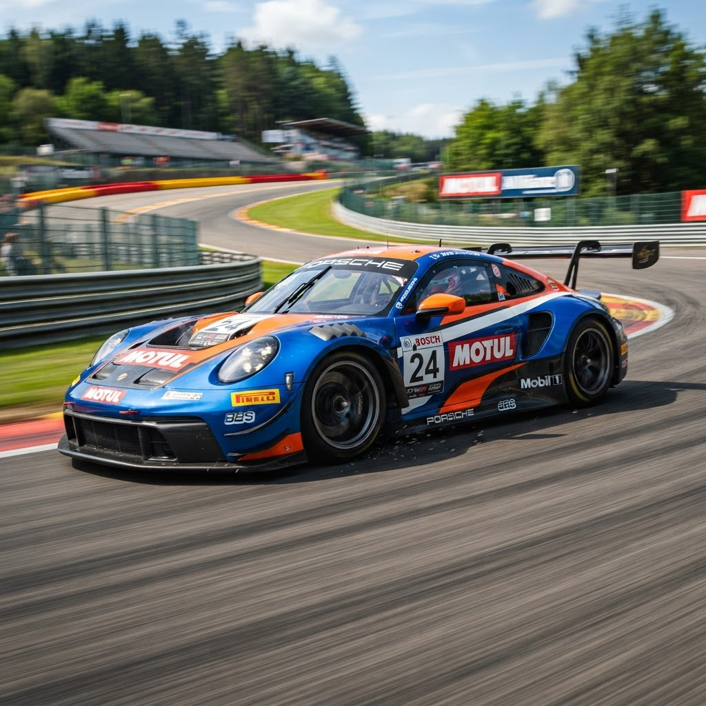Race car cornering on track
